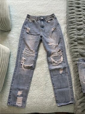SHEIN Ripped Light Wash Distressed Straight Leg Jeans Size US 2 (XS)